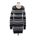 Roxy Casual Dress - Mini Scoop Neck Long sleeves: Black Stripes Dresses - Women's Size Medium