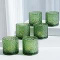Eoho Large Votive Candle Holders(2.68''H *2.75''W) Set of 6, Green Tea Light Candle Holder Glass for Room Decor, Mosaic Pattern Tealight Candle Holder for Holiday Party, Spring Wedding