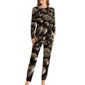 Coffee-beans Soft Womens Pyjamas Long Sleeve Warm Fit Pajamas Loungewear Sets with Pockets 4XL