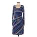 Calvin Klein Casual Dress - Sheath Scoop Neck Long sleeves: Blue Print Dresses - Women's Size 8