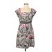 Moulinette Soeurs Casual Dress - Mini Square Short sleeves: Gray Floral Dresses - Women's Size 8