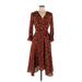 Arthur Levine Casual Dress - A-Line V Neck 3/4 sleeves: Brown Leopard Print Dresses - Women's Size 6