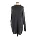 BP. Casual Dress - Sweater Dress High Neck Long sleeves: Gray Print Dresses - Women's Size Medium