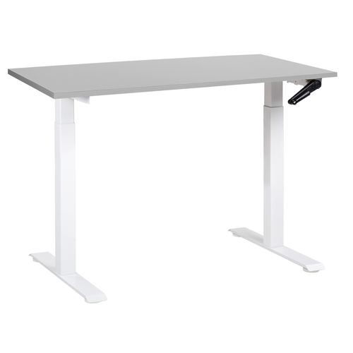 Schreibtisch Grau und Weiß Melamin 120x72 cm Manuell Höhenverstellbar Rechteckig mit Kurbel Metallgestell Modern Büro Steh-Sitz-Tisch Stehtisch