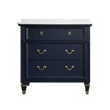 Forclover 36 inch Bathroom Vanity with Sink Solid Wood Bathroom Makeup Cabinet W/ 3 Drawers Vanity Storage Organizer with Carrara White Quartz Countertop Navy Blue