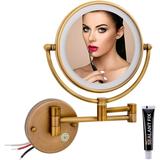 JIAH Hardwired Lighted Makeup Mirror Wall Mount 1/5X Wall Magnifying Mirror for Bathroom Extendable Mirror with Light Attaches to Wall Antique Brass