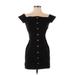 Guess Casual Dress - Sheath Square Short sleeves: Black Print Dresses - Women's Size Small