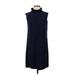 Tahari by ASL Casual Dress - Shift Turtleneck Sleeveless: Blue Print Dresses - Women's Size 4