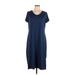 32 Degrees Casual Dress - Shift V Neck Short sleeves: Blue Print Dresses - Women's Size Large