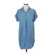 Thread & Supply Casual Dress - Shift Collared Short sleeves: Blue Solid Dresses - Women's Size Small