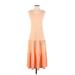 Casual Dress - Midi Scoop Neck Sleeveless: Orange Print Dresses - Women's Size Medium