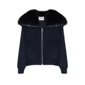 Yves Salomon , Navy Blue Cashmere Blouson with Fox Fur Collar ,Blue female, Sizes: S
