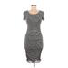 BCBGMAXAZRIA Casual Dress - Bodycon Scoop Neck Short sleeves: Gray Dresses - Women's Size Medium