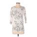 LC Lauren Conrad 3/4 Sleeve Top Ivory Floral Crew Neck Tops - Women's Size Small