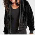 Athleta Jackets & Coats | Athleta Ritual Black Faux Fur Jacket Women's Size Medium Hood Pockets Front Zip | Color: Black | Size: M