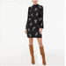 J. Crew Dresses | J Crew Printed Ruffle Neck Shift Dress Mini Long Sleeve Black Floral Womens 16 | Color: Black/White | Size: 16