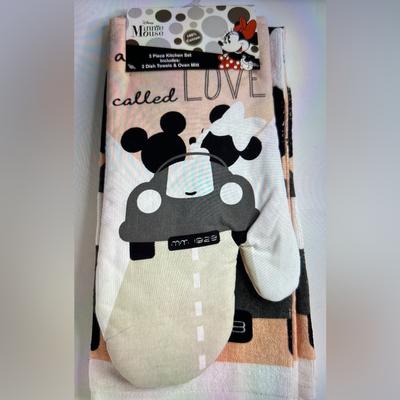 Disney Kitchen | Disney 3 Piece Kitchen Minnie Mouse Mickey Mouse 2 Dish Towels & Oven Mitt New | Color: Pink/White | Size: Os