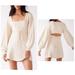 Free People Dresses | Free People Emmaline Size Medium Cream Ivory Mini Boho Hobo Sweater Dress Women | Color: Cream | Size: S