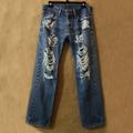 Levi's Jeans | Levi’s Vintage 90s Distressed High Rise Straight Leg Jeans Thrash Denim Size 32 | Color: Blue | Size: 32