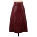 Sweet Baby Jamie Faux Leather Midi Skirt Calf Length: Burgundy Print Bottoms - Women's Size 6