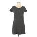 V Fish Casual Dress - Shift Scoop Neck Short sleeves: Black Print Dresses - Women's Size Large