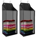 coastal rose 2 Packs Large Hanging Laundry Hamper with Hooks, Over the Door Mesh Hamper with Zipper for Dirty Clothes Organizer, Collapsible Wall Hanging Laundry Basket for Bathroom, Dormitory, Black