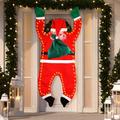 Christmas Hanging Santa Claus, 5.5ft Santa Claus with Light String LED Climbing Santa Claus Decoration Funny Gift Bag Xmas Ornament for Outdoor Home Wall Fireplace Roof (Battery not Included)