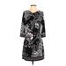 White House Black Market Casual Dress - Sheath V Neck 3/4 sleeves: Black Floral Dresses - Women's Size 2X-Small