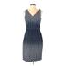 Tommy Hilfiger Casual Dress - Sheath V Neck Sleeveless: Blue Polka Dots Dresses - Women's Size 0