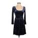 Kimchi Blue Casual Dress - Fit & Flare: Blue Brocade Dresses - Women's Size Small