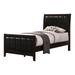 Vida Twin Size Panel Bed, Black Leather Upholstery, Tapered Legs, Brown