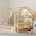 Wooden House-shaped Floor Bed with 3-Tiers Detachable Storage Shelves