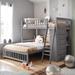 Contemporary Wooden Twin Over Full Bunk Bed With Six Drawers And Flexible Shelves, Bottom Bed With Wheels, Space-saving, Grey