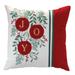 17" Beige Red Embroidered Ornament "Joy" Square Christmas Throw Pillow