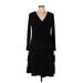 R&M Richards Casual Dress - A-Line V Neck Long sleeves: Black Solid Dresses - Women's Size 12 Petite