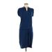 BCBGMAXAZRIA Casual Dress - Shirtdress V Neck Short sleeves: Blue Print Dresses - Women's Size Medium