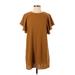 Zara TRF Casual Dress - Shift Crew Neck Short sleeves: Brown Solid Dresses - Women's Size Small