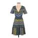 Plenty By Tracy Reese Casual Dress - Fit & Flare: Blue Aztec or Tribal Print Dresses - Women's Size 4