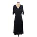 Lands' End Casual Dress - Midi V-Neck Short sleeves: Black Solid Dresses - Women's Size 6