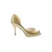 Via Spiga Heels: Slip-on Stilleto Cocktail Party Gold Print Shoes - Women's Size 7 - Peep Toe