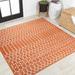 JONATHAN Y Trebol Moroccan Geometric Textured Weave Indoor/Outdoor Area Rug Orange/Cream 5 Square Abstract Tribal 5 Square Accent Outdoor Indoor