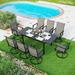 9 Pieces Patio Dining Set Rectangular Expandable Black Metal Table with 10 Padded Textilene Fabric Swivel Chairs Outdoor Furniture Set for Garden Poolside Backyard Porch