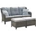 Outdoor Patio Wicker Furniture Sets - Outside Rattan Sectional Conversation Set 1 Sofa with 2 Ottomans(3PC Mixed Grey/Blue)