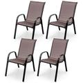 Set of 4 Patio Dining Chairs Stackable Armrest Space Saving Garden Brown