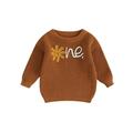 Sunloudy Baby Girls Fall Sweater Flower Letter Crochet Jacquard Long Sleeve Round Neck Pullover Knitwear Casual Daily Jumper Tops