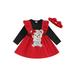 Infant Baby Girl Fall A-Line Dress Long Sleeve Round Neck Ruffled Bear Embroidery Patchwork Dress with Bow Headband