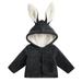 Toddler Boys Girls Jacket Kids Children Baby Long Sleeve Solid Ribbed Cute Rabbit Ear Hooded Thick Coat Outwear Outfits Clothing Size 2-3T