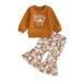 TheFound Toddler Baby Girls Halloween Outfits Pumpkin Print Long Sleeve Sweatshirt and Flare Pants Clothes