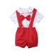 TheFound Newborn Infant Baby Boy Gentleman Suit Short Sleeve Bowtie Romper+Suspenders Shorts Summer Outfits