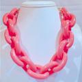 Coach Jewelry | Coach Signed Coral Pink Chunky Acrylic Chain Necklace Gold Hardware | Color: Pink | Size: Os